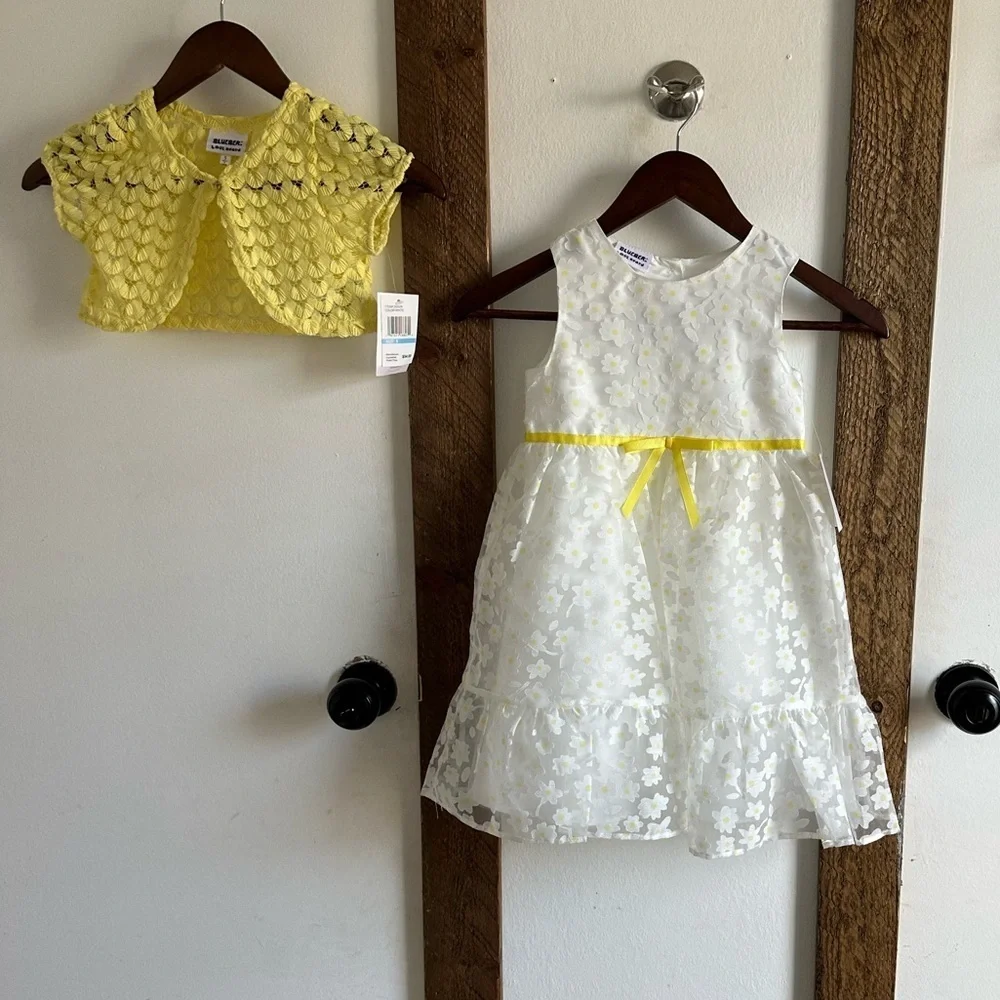 New Blueberi Boulevard White Daisy Ruffled Sundress + Short Sleeve Cover Up